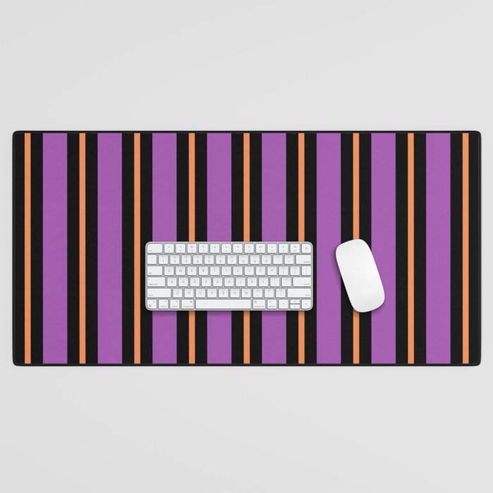 Halloween Stripes Purple Black Orange Vertical Stripe Pattern Desk Mat Gallery Image 1