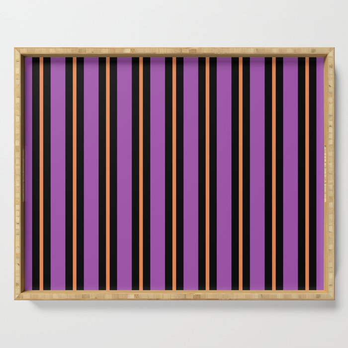 Halloween Stripes Purple Black Orange Vertical Stripe Pattern Serving Tray Gallery Image 1