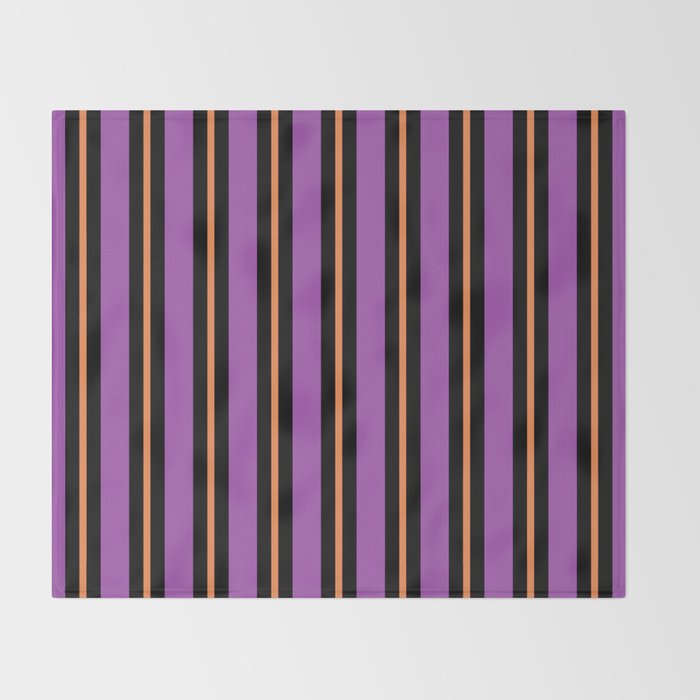 Halloween Stripes Purple Black Orange Vertical Stripe Pattern Throw Blanket Gallery Image 2