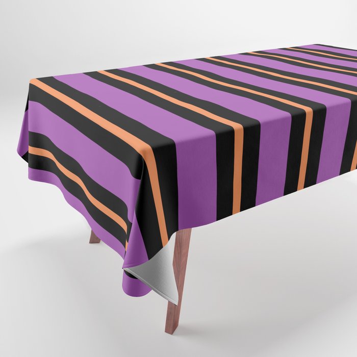 Halloween Stripes Purple Black Orange Vertical Stripe Pattern Tablecloth Gallery Image 1