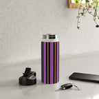 Halloween Stripes Purple Black Orange Vertical Stripe Pattern Water Bottle Gallery Image 4