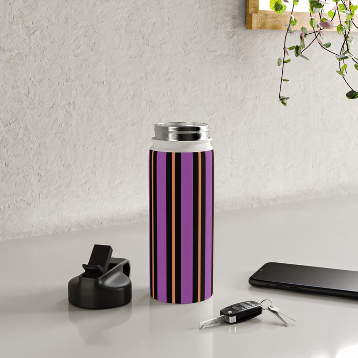 Halloween Stripes Purple Black Orange Vertical Stripe Pattern Water Bottle Gallery Image 4