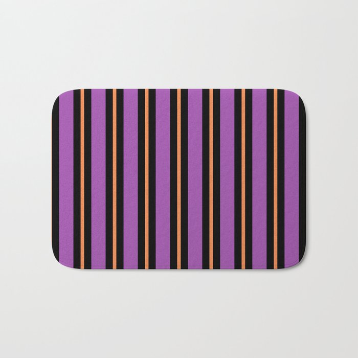 Halloween Stripes Purple Black Orange Vertical Stripe Pattern Bath Mat Gallery Image 1