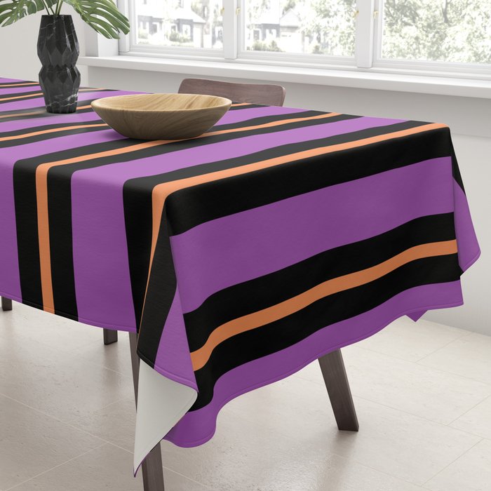 Halloween Stripes Purple Black Orange Vertical Stripe Pattern Tablecloth Gallery Image 3