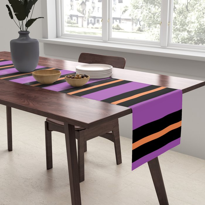 Halloween Stripes Purple Black Orange Vertical Stripe Pattern Table Runner Gallery Image 2