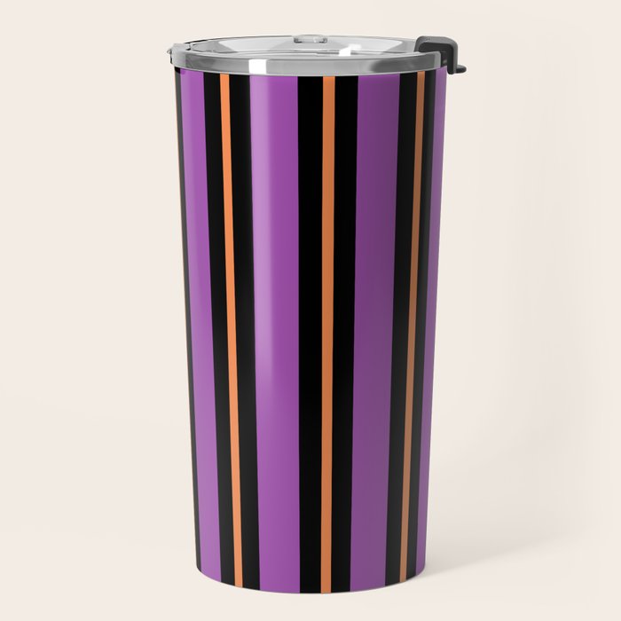 Halloween Stripes Purple Black Orange Vertical Stripe Pattern Travel Mug Gallery Image 2