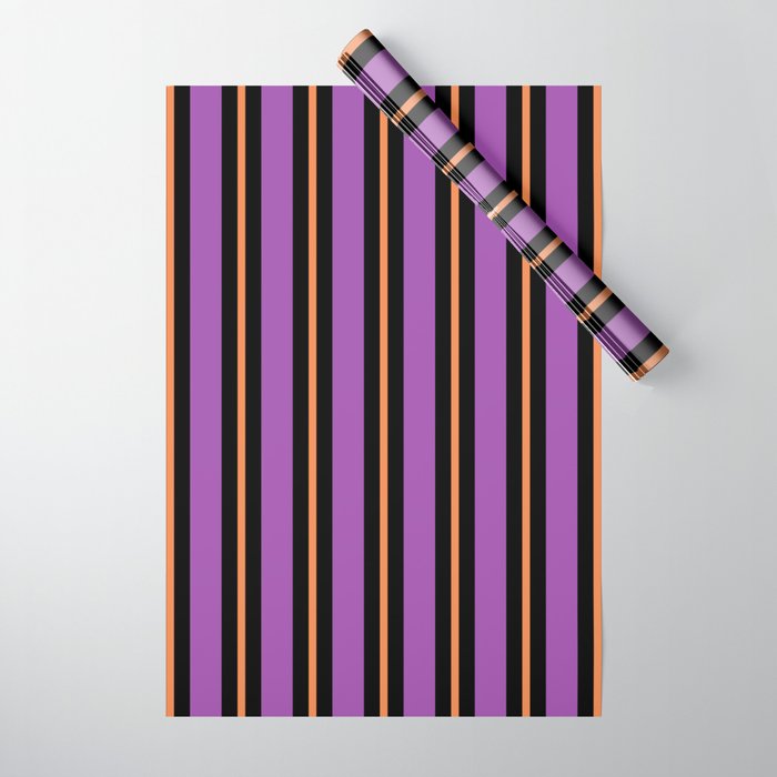 Halloween Stripes Purple Black Orange Vertical Stripe Pattern Wrapping Paper Gallery Image 1