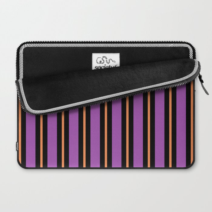 Halloween Stripes Purple Black Orange Vertical Stripe Pattern Laptop Sleeve Gallery Image 2