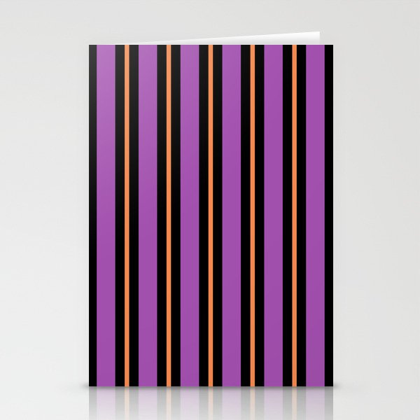 Halloween Stripes Purple Black Orange Vertical Stripe Pattern Stationery Card Gallery Image 1