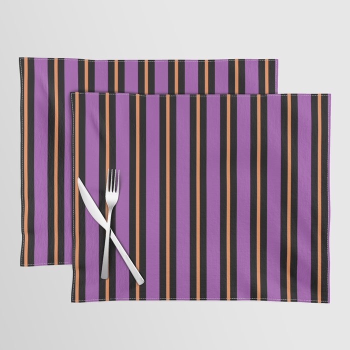 Halloween Stripes Purple Black Orange Vertical Stripe Pattern Placemat Gallery Image 1