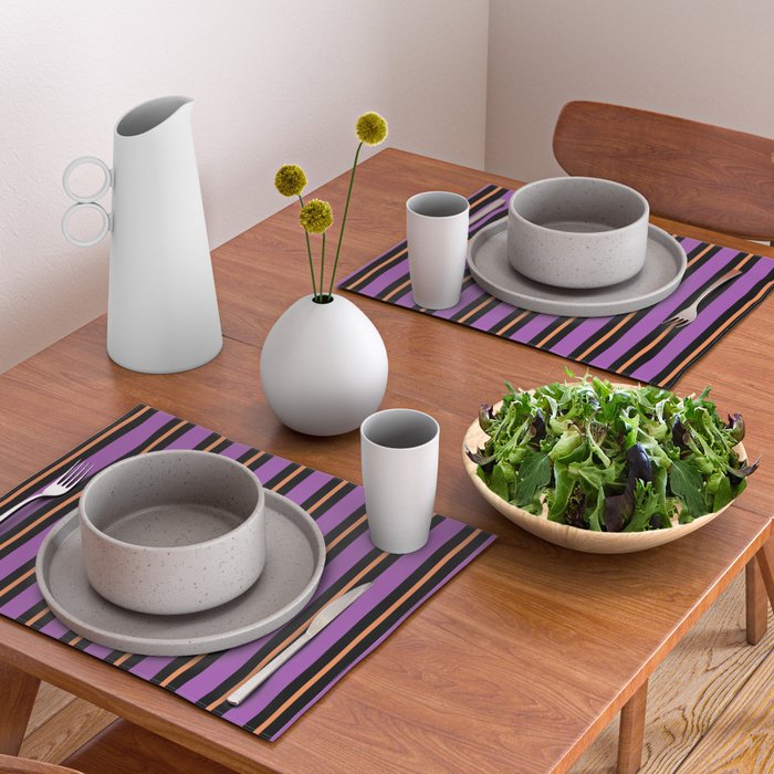 Halloween Stripes Purple Black Orange Vertical Stripe Pattern Placemat Gallery Image 2