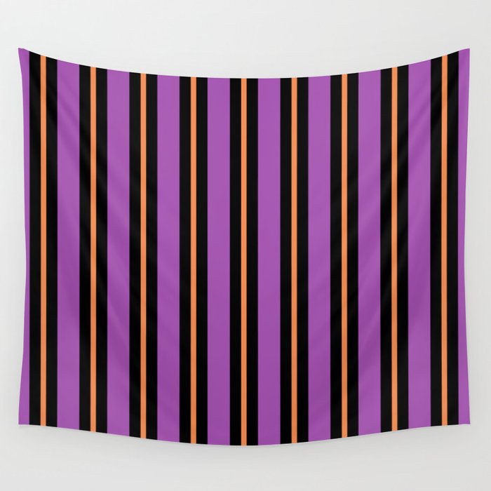 Halloween Stripes Purple Black Orange Vertical Stripe Pattern Wall Tapestry Gallery Image 4