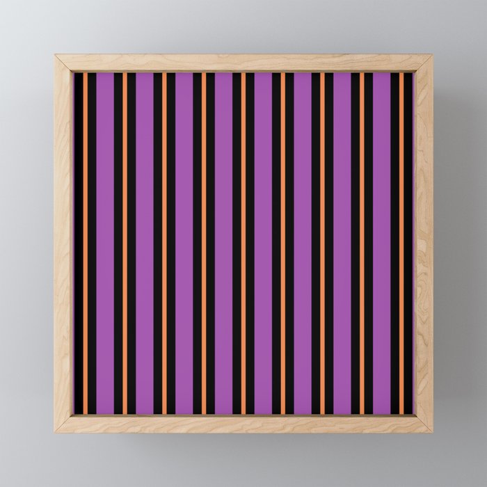 Halloween Stripes Purple Black Orange Vertical Stripe Pattern Mini Art Print Gallery Image 1
