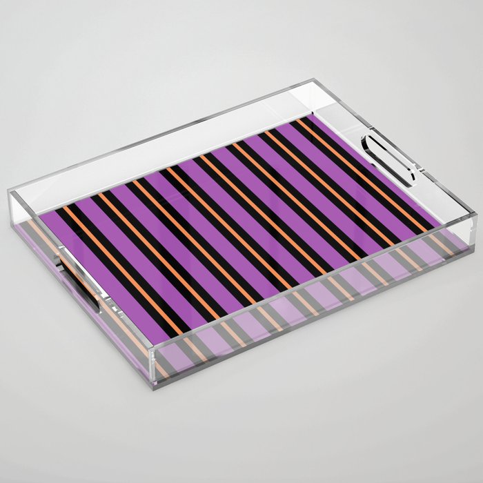 Halloween Stripes Purple Black Orange Vertical Stripe Pattern Acrylic Tray Gallery Image 1