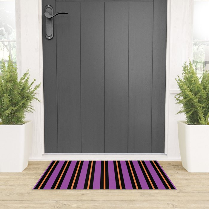 Halloween Stripes Purple Black Orange Vertical Stripe Pattern Welcome Mat Gallery Image 3