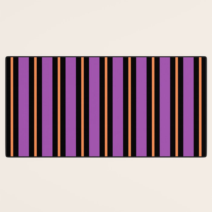 Halloween Stripes Purple Black Orange Vertical Stripe Pattern Desk Mat Gallery Image 3