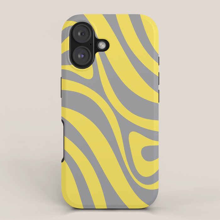New Groove Retro Swirl Abstract Pattern in Yellow and Gray iPhone Case Gallery Image 1