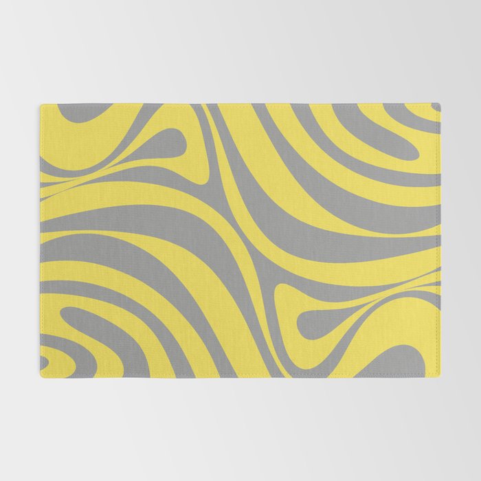 New Groove Retro Swirl Abstract Pattern in Yellow and Gray Rug Gallery Image 2