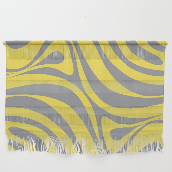 New Groove Retro Swirl Abstract Pattern in Yellow and Gray Wall Hanging Gallery Image 1