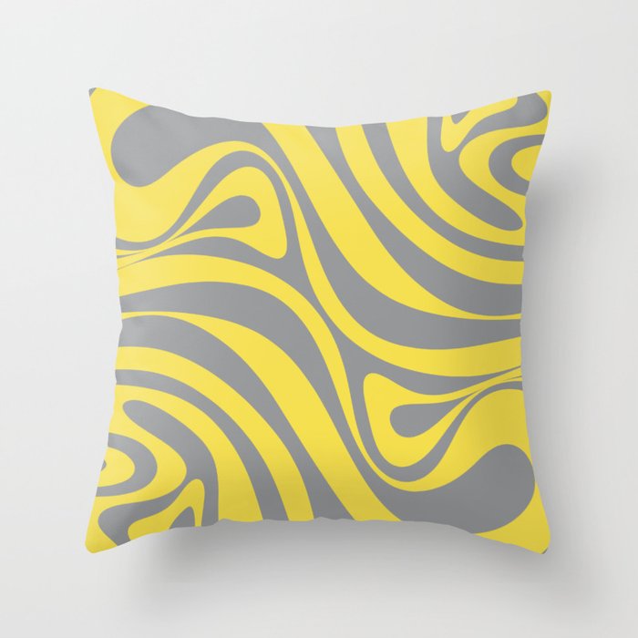 New Groove Retro Swirl Abstract Pattern in Yellow and Gray Throw Pillow Gallery Image 6