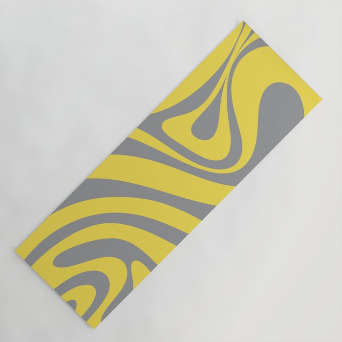 New Groove Retro Swirl Abstract Pattern in Yellow and Gray Yoga Mat Gallery Image 1