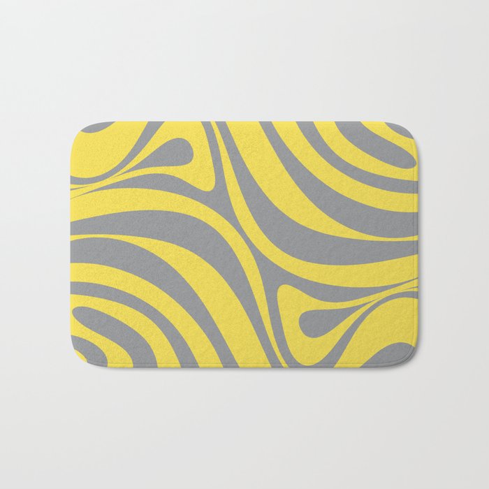 New Groove Retro Swirl Abstract Pattern in Yellow and Gray Bath Mat Gallery Image 1