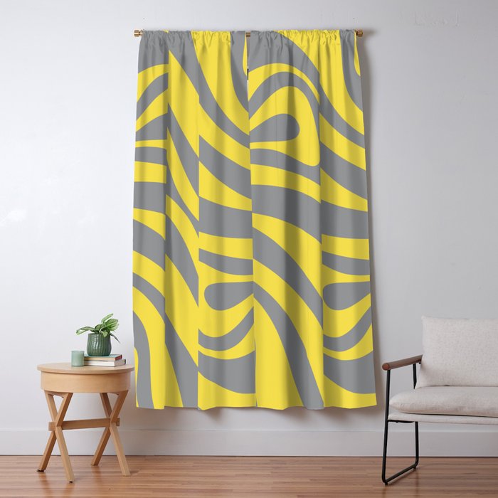 New Groove Retro Swirl Abstract Pattern in Yellow and Gray Window Curtain Gallery Image 5