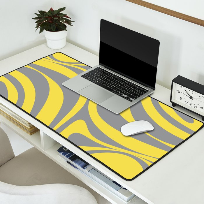 New Groove Retro Swirl Abstract Pattern in Yellow and Gray Desk Mat Gallery Image 2