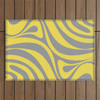 New Groove Retro Swirl Abstract Pattern in Yellow and Gray Outdoor Rug Gallery Image 1