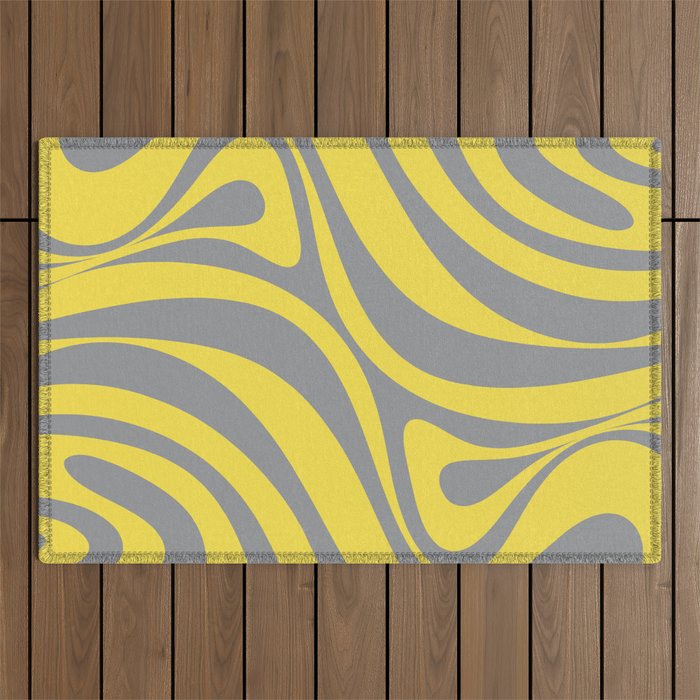New Groove Retro Swirl Abstract Pattern in Yellow and Gray Outdoor Rug Gallery Image 1