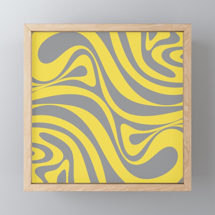 New Groove Retro Swirl Abstract Pattern in Yellow and Gray Mini Art Print Gallery Image 1