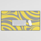 New Groove Retro Swirl Abstract Pattern in Yellow and Gray Desk Mat Gallery Image 1