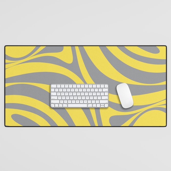 New Groove Retro Swirl Abstract Pattern in Yellow and Gray Desk Mat Gallery Image 1