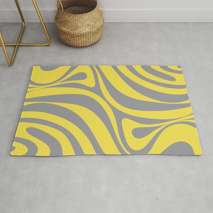 New Groove Retro Swirl Abstract Pattern in Yellow and Gray Rug Gallery Image 1