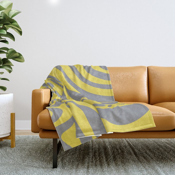 New Groove Retro Swirl Abstract Pattern in Yellow and Gray Throw Blanket Gallery Image 1
