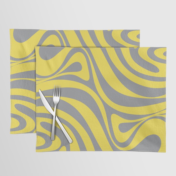 New Groove Retro Swirl Abstract Pattern in Yellow and Gray Placemat Gallery Image 1