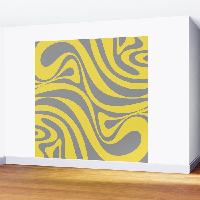New Groove Retro Swirl Abstract Pattern in Yellow and Gray Wall Mural Gallery Image 2