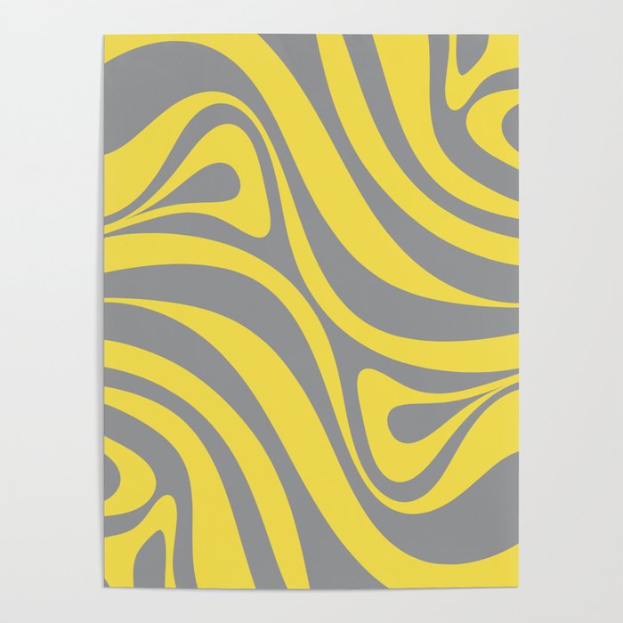 New Groove Retro Swirl Abstract Pattern in Yellow and Gray Poster Gallery Image 1