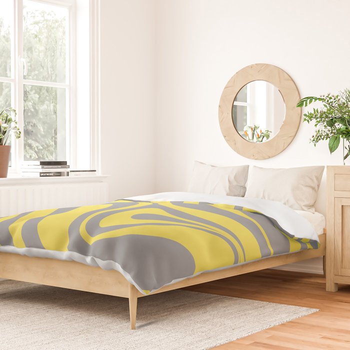 New Groove Retro Swirl Abstract Pattern in Yellow and Gray Duvet Cover Gallery Image 2