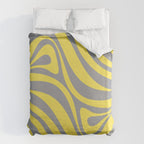 New Groove Retro Swirl Abstract Pattern in Yellow and Gray Duvet Cover Gallery Image 6
