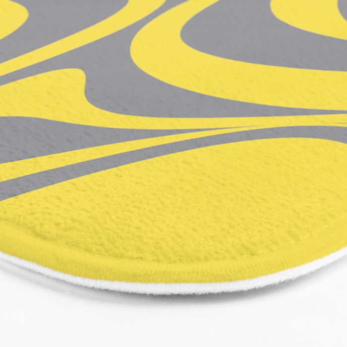 New Groove Retro Swirl Abstract Pattern in Yellow and Gray Bath Mat Gallery Image 3