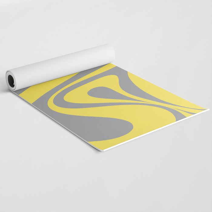 New Groove Retro Swirl Abstract Pattern in Yellow and Gray Yoga Mat Gallery Image 2