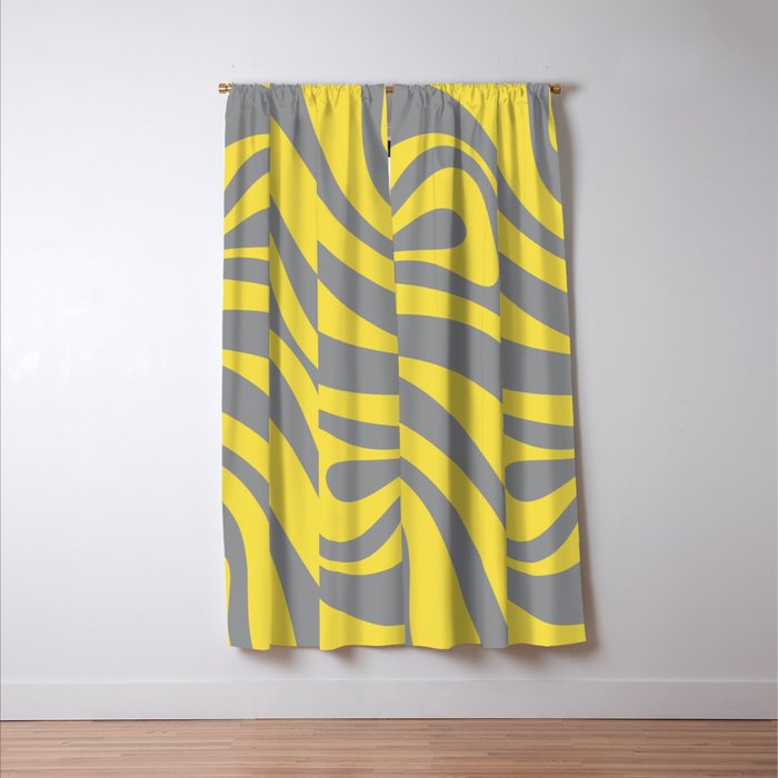 New Groove Retro Swirl Abstract Pattern in Yellow and Gray Window Curtain Gallery Image 3