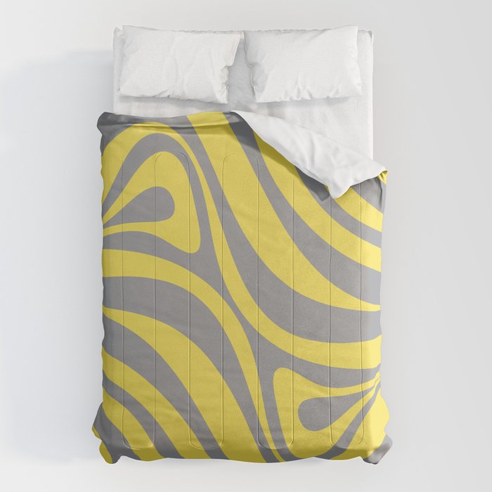 New Groove Retro Swirl Abstract Pattern in Yellow and Gray Comforter Gallery Image 6