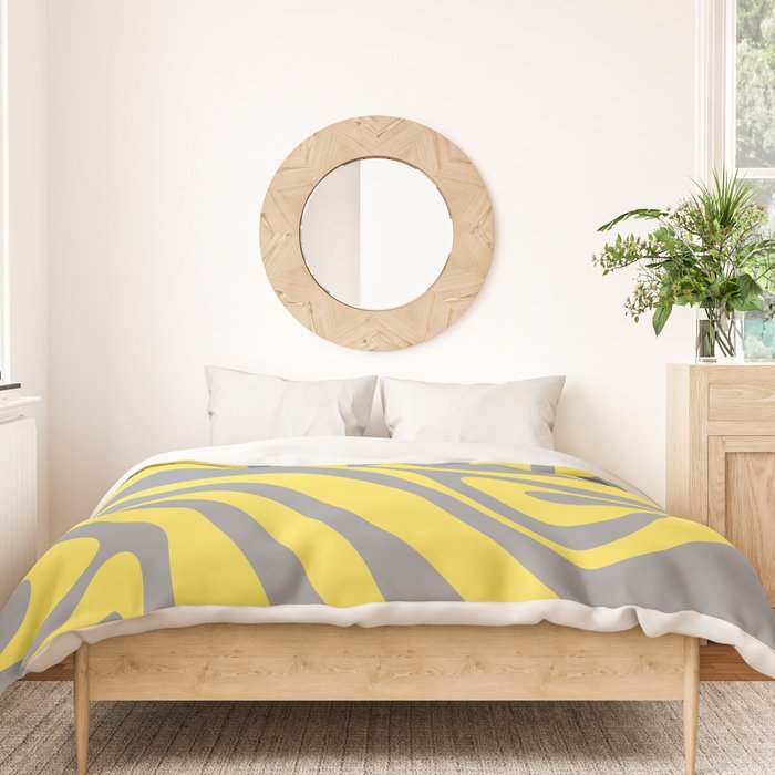 New Groove Retro Swirl Abstract Pattern in Yellow and Gray Duvet Cover Gallery Image 3