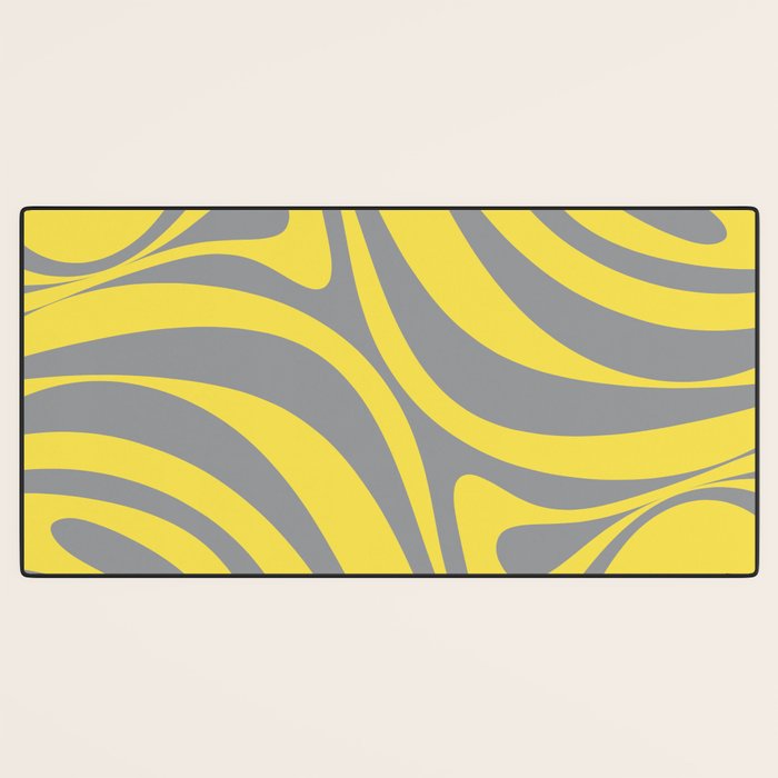New Groove Retro Swirl Abstract Pattern in Yellow and Gray Desk Mat Gallery Image 3