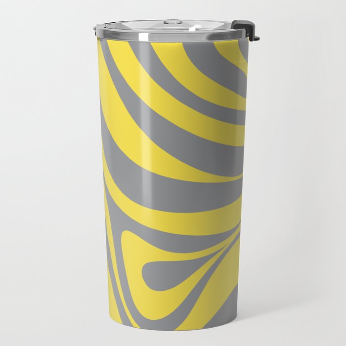 New Groove Retro Swirl Abstract Pattern in Yellow and Gray Travel Mug Gallery Image 2