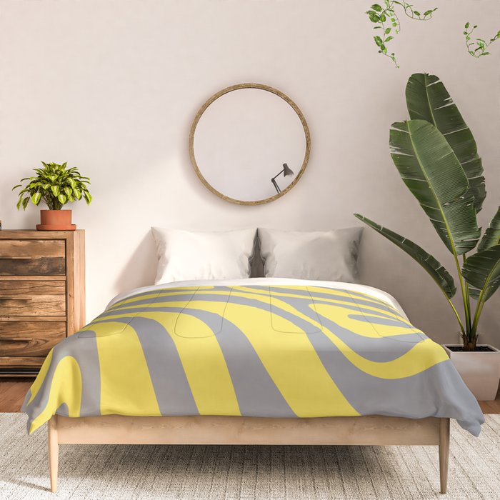 New Groove Retro Swirl Abstract Pattern in Yellow and Gray Comforter Gallery Image 3