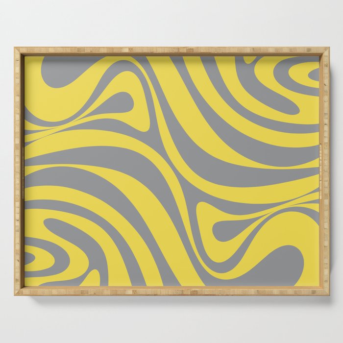 New Groove Retro Swirl Abstract Pattern in Yellow and Gray Serving Tray Gallery Image 1
