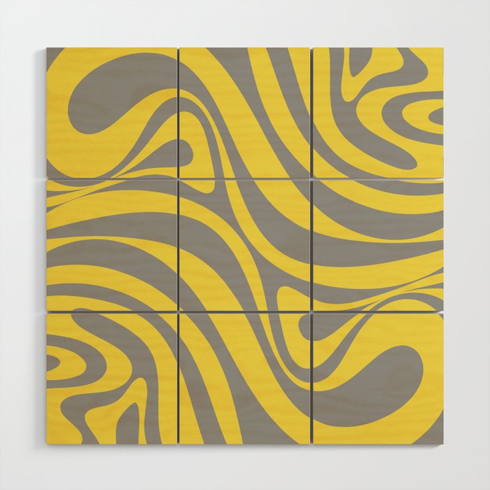 New Groove Retro Swirl Abstract Pattern in Yellow and Gray Wood Wall Art Gallery Image 1